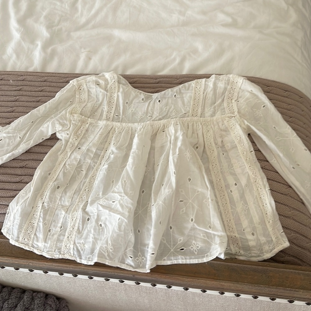 girls white patterned with holes long sleeve blouse